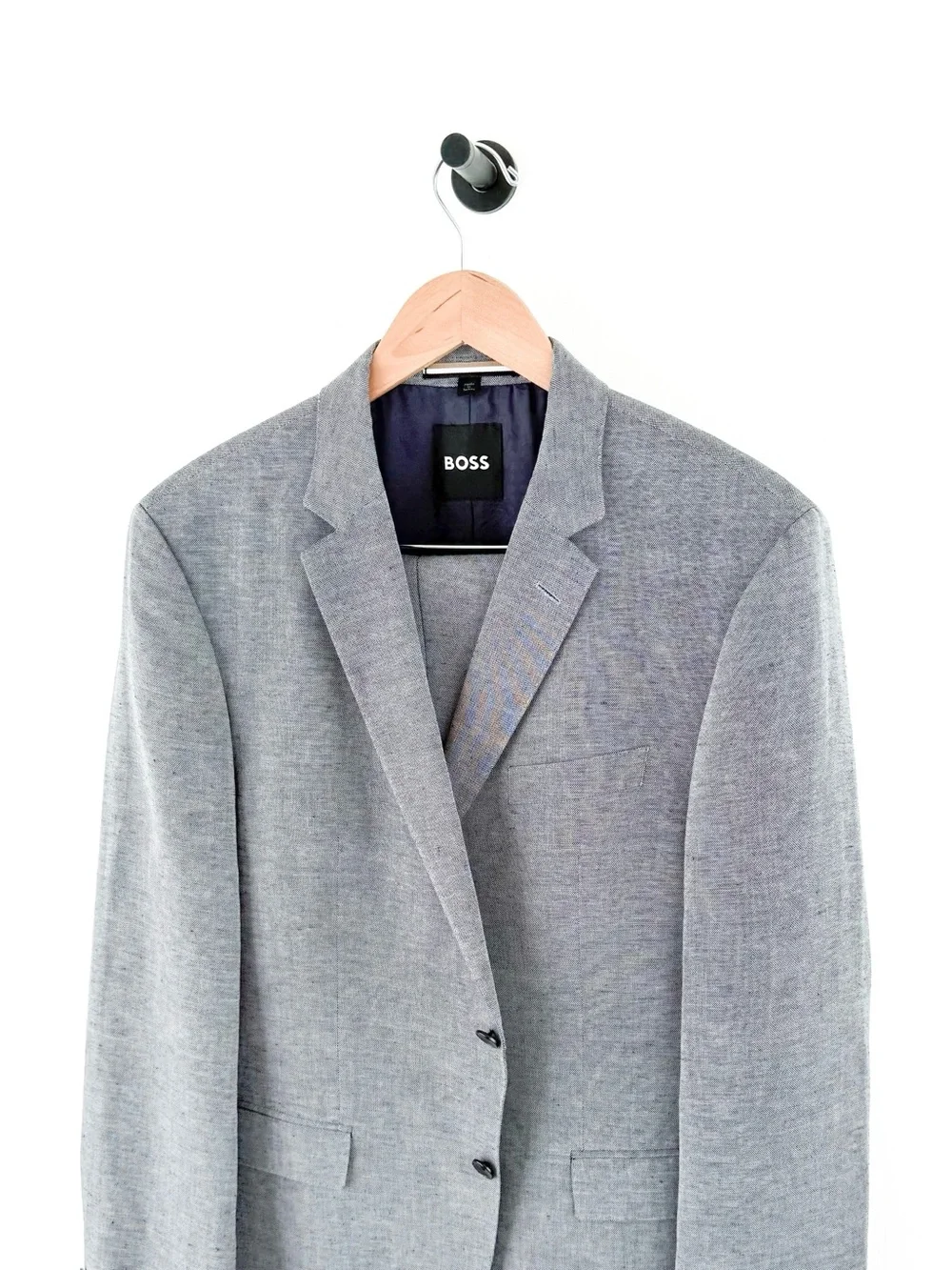 NEW Hugo BOSS Men's Light Gray Navy Blue Linen Suit Jacket and Pants 44R